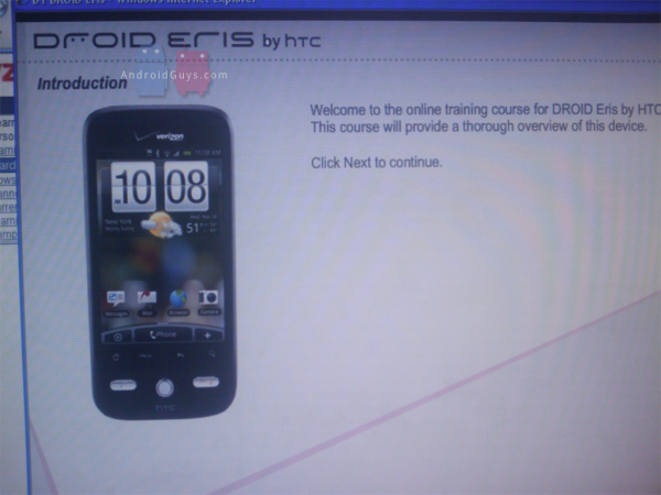 HTC Droid Eris training shot HTC Droid Eris training shot