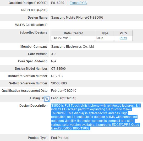 S8500 BT SIG