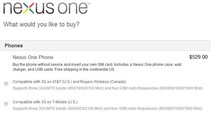 Nexus One AT&T Rogers