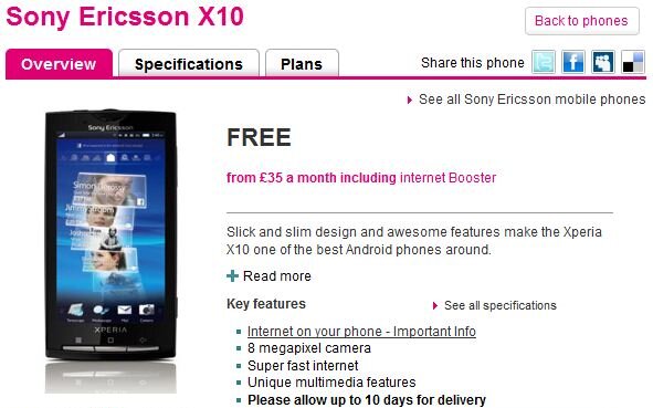 X10 T-mobile UK