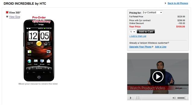 Droid Incredible pre-order