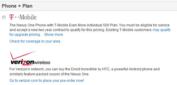 No Nexus One Verzion