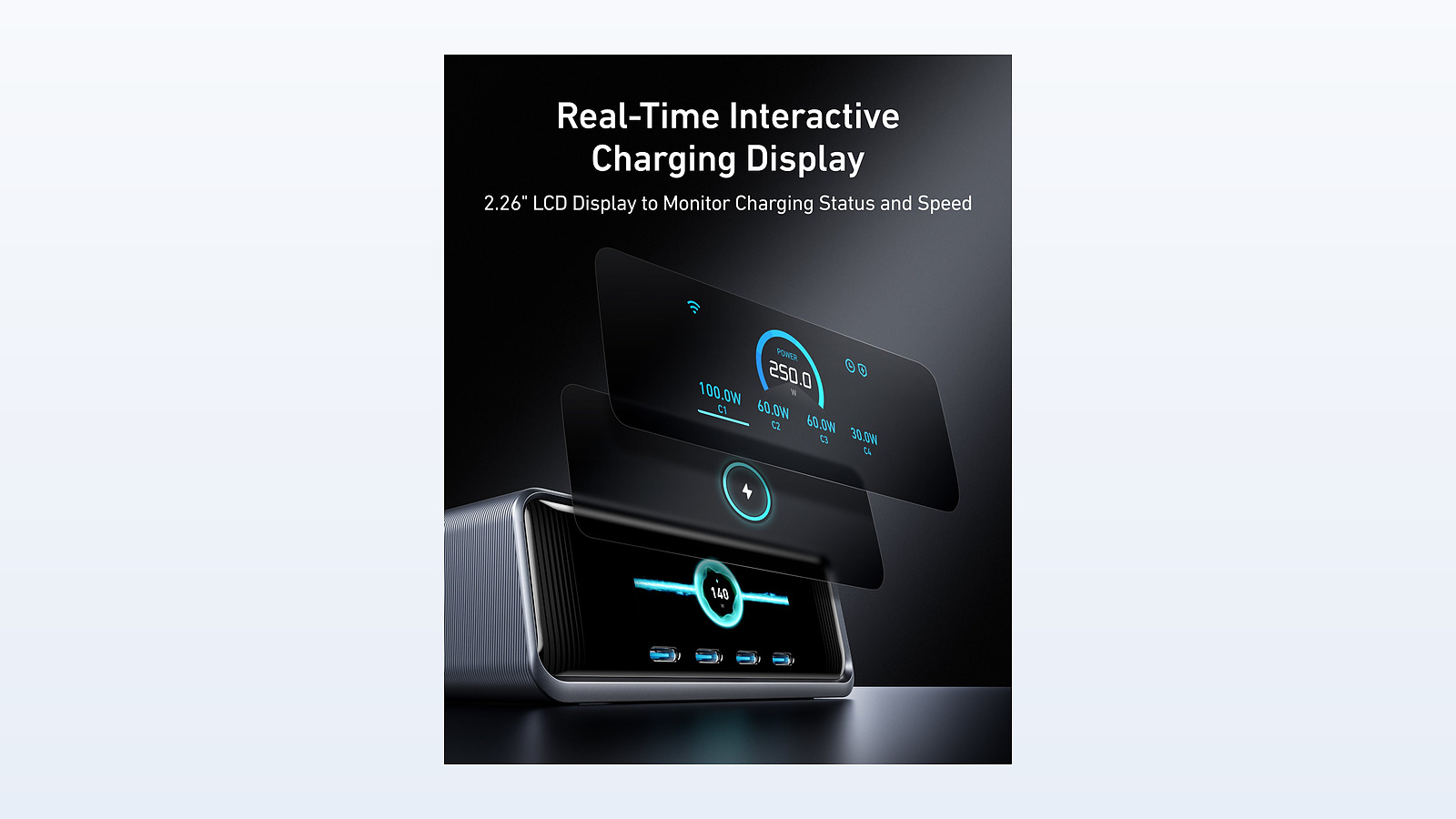 Anker Prime 250W official graphic showing live charging display
