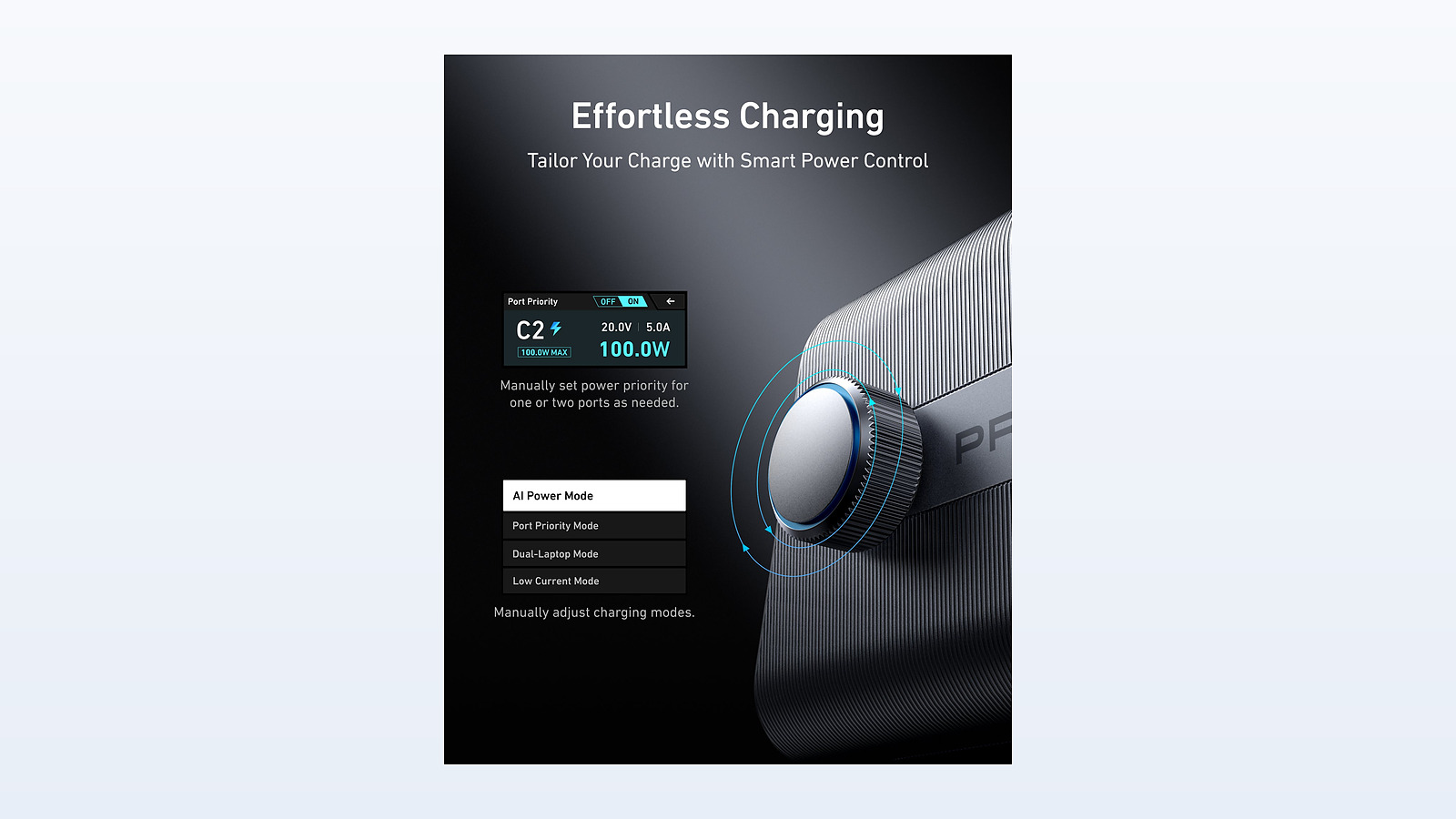 Anker Prime 250W official graphic showing smart power control dial