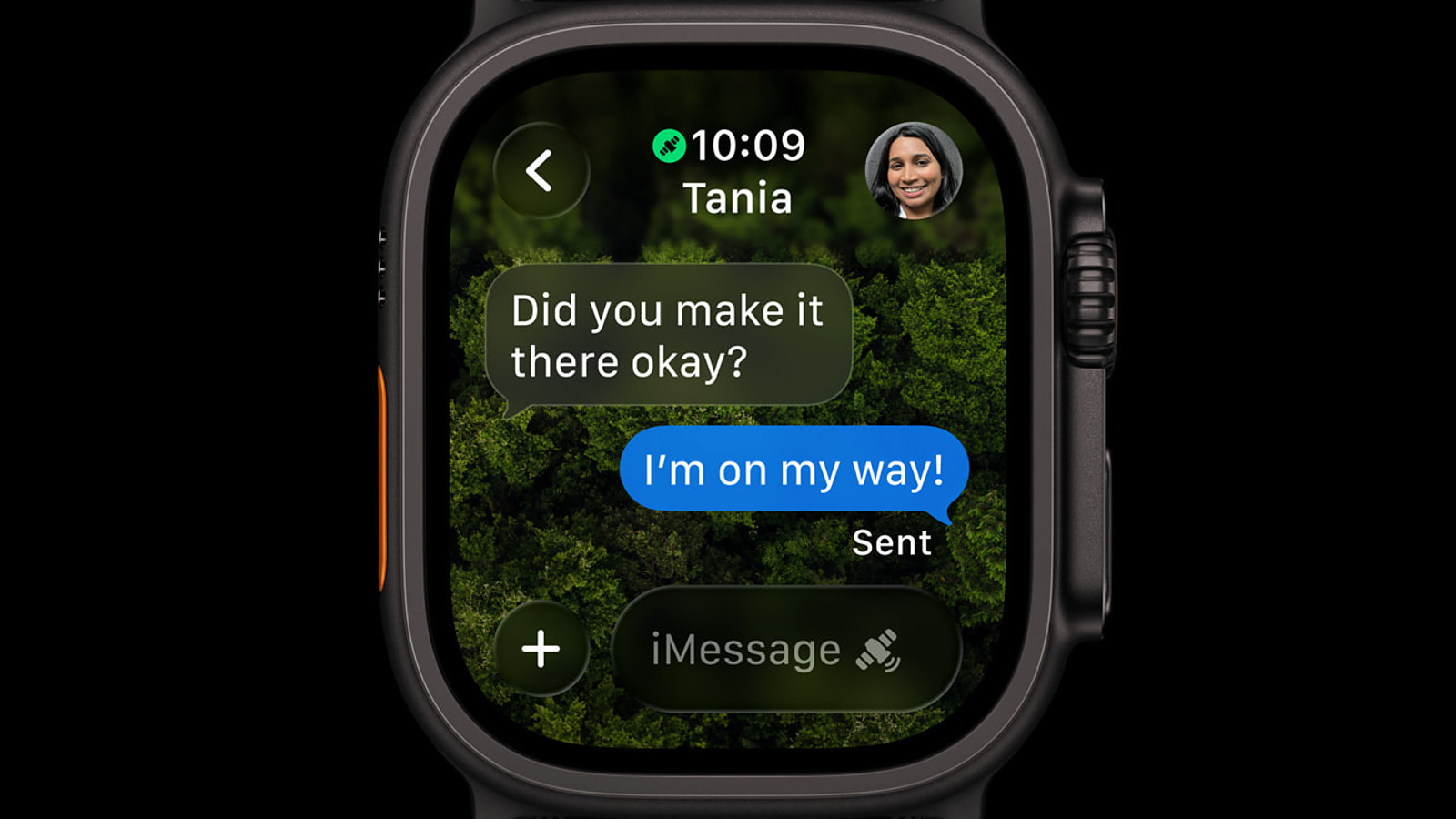 Apple Watch Ultra 3 official Messages via satellite image