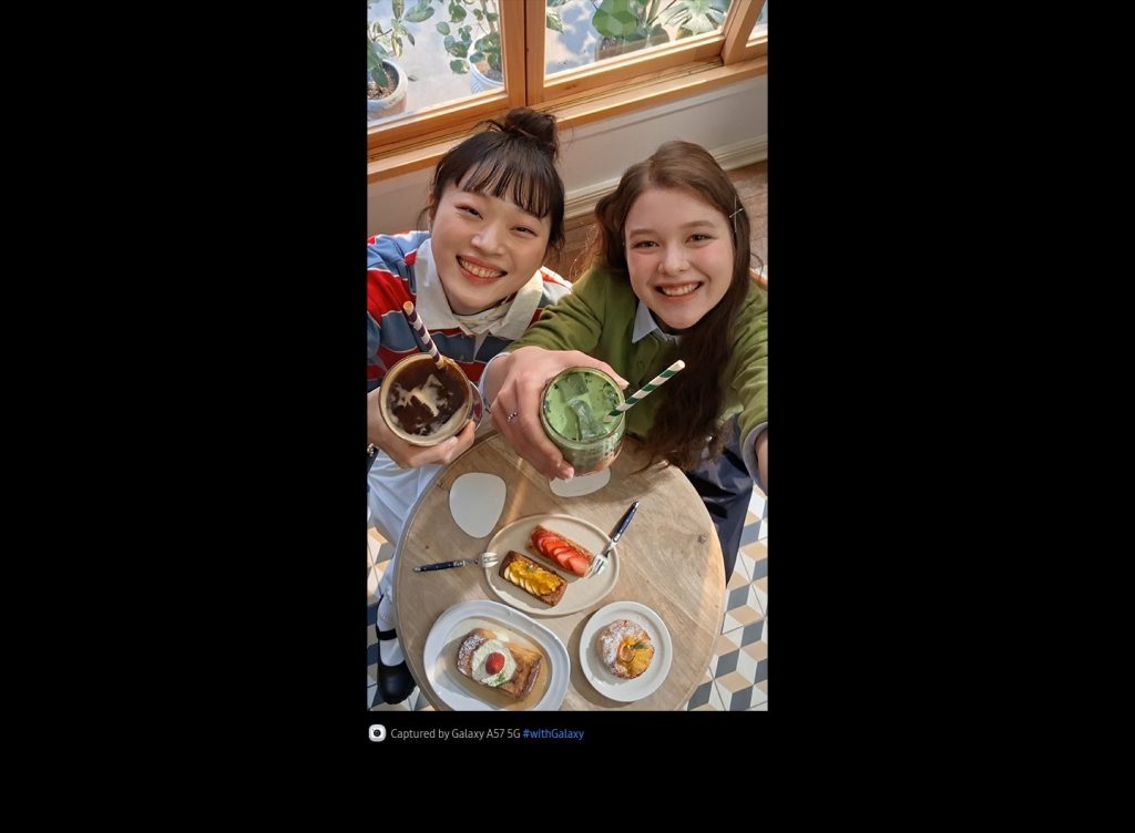 Galaxy A57 5G review photo showing the budget phone front camera