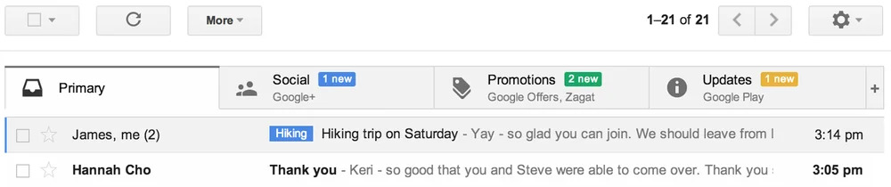 Gmail new AI inbox desktop view showing prioritised emails and smart categorisation