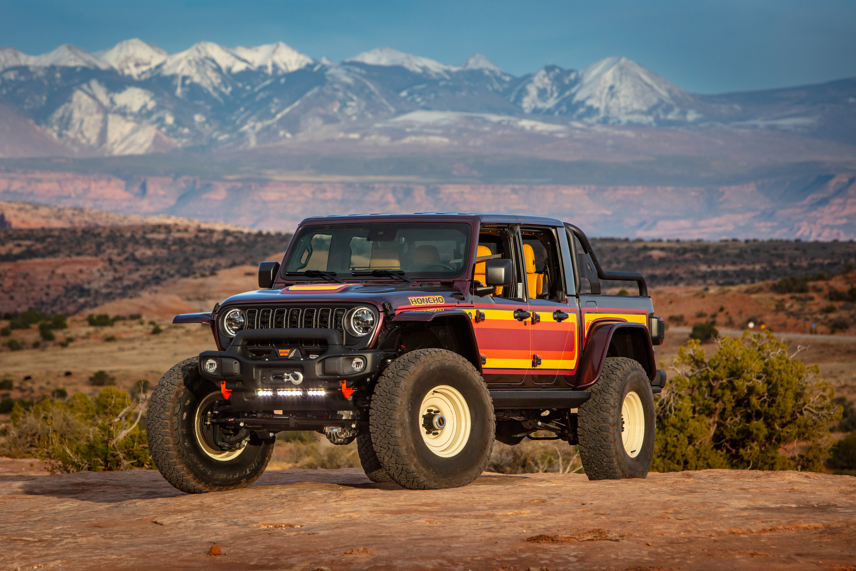 Rear three-quarter view of retro Jeep concept truck