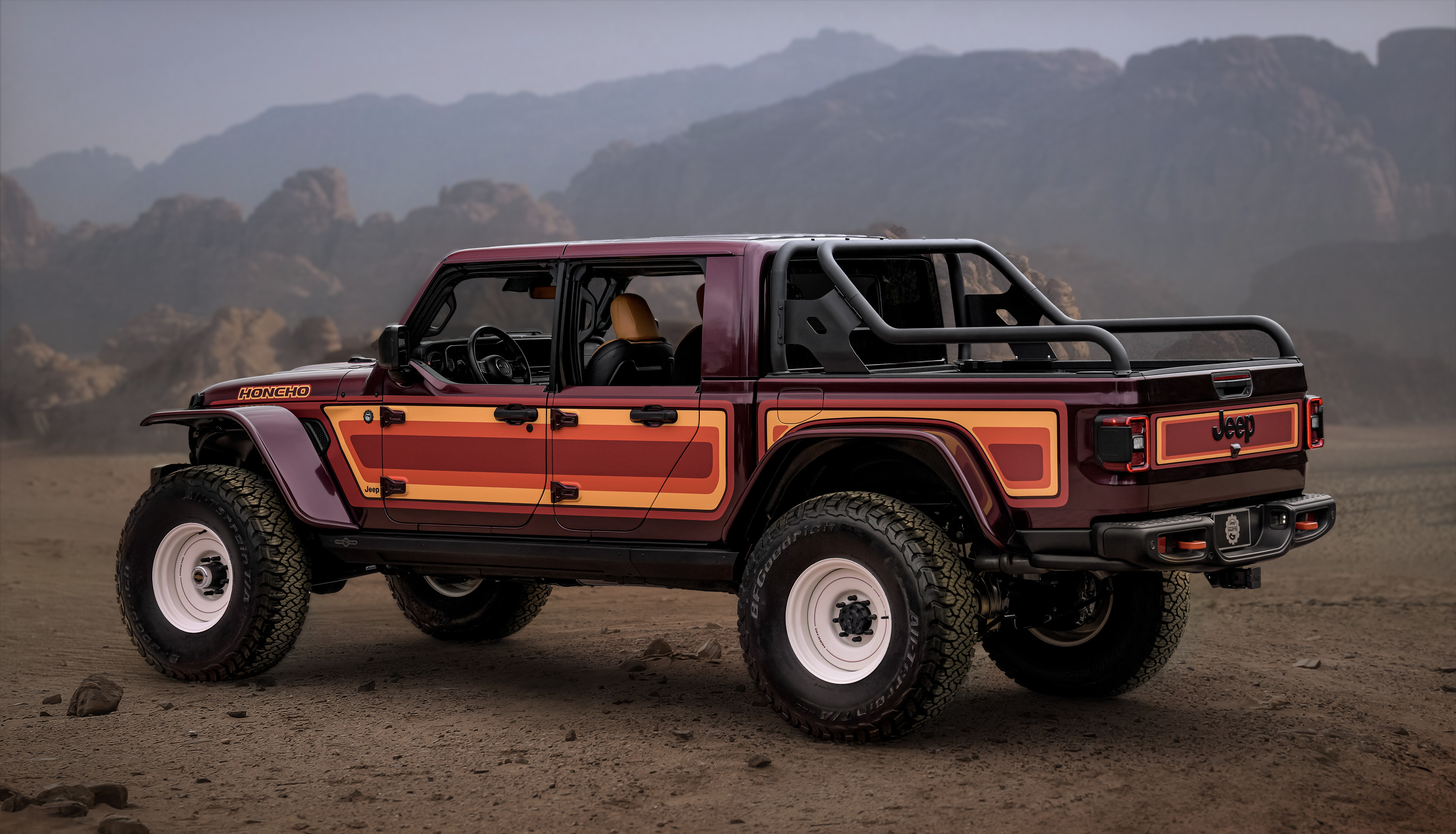Side view of Jeep concept truck with heritage graphics