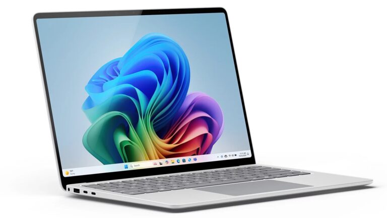 Microsoft Surface 2026 OLED laptop official press render in platinum on a clean white background