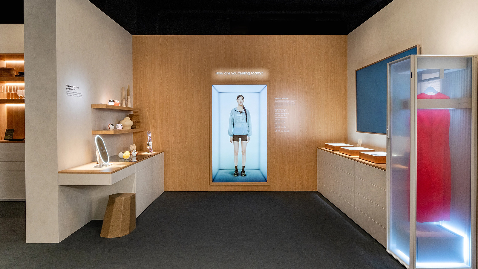 Samsung Wearable Intelligence zone showing AI avatar concepts for future connected devices