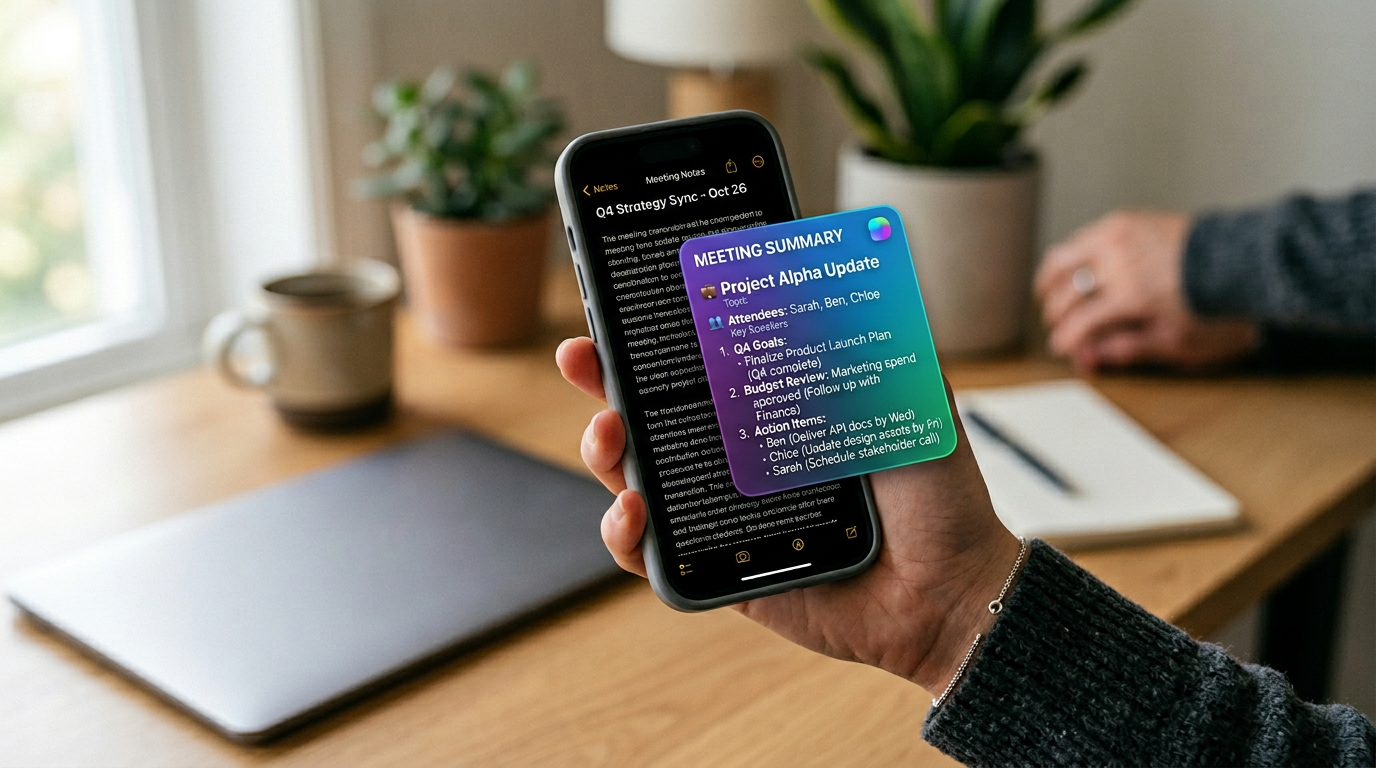on-device AI note summaries finished summary