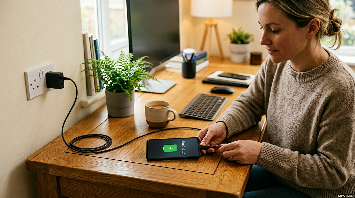 Android phone charging from a UK wall socket