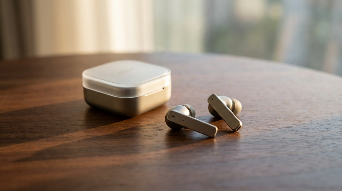 Samsung Galaxy Buds 4 Pro earbuds in their open black case on a clean surface