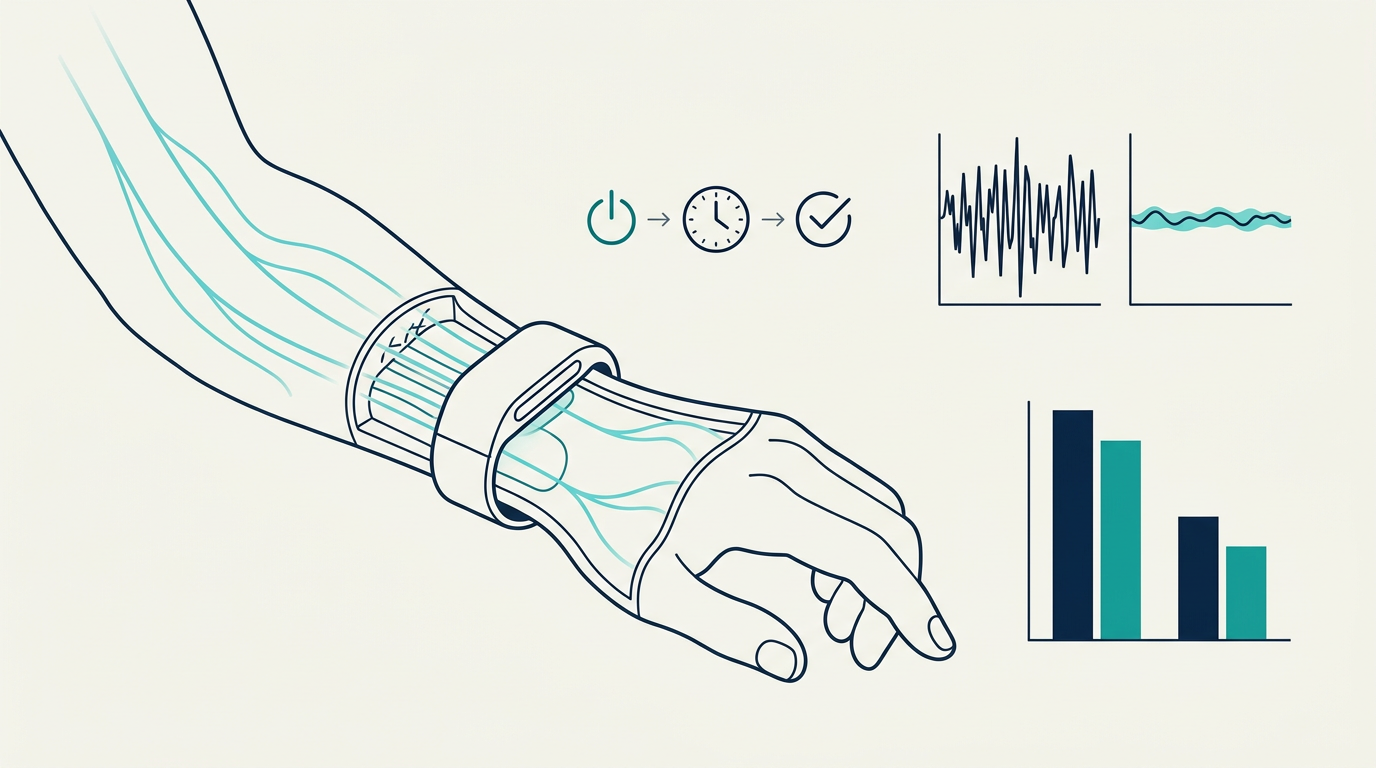 Editorial diagram of a wrist neuromodulation therapy mechanism