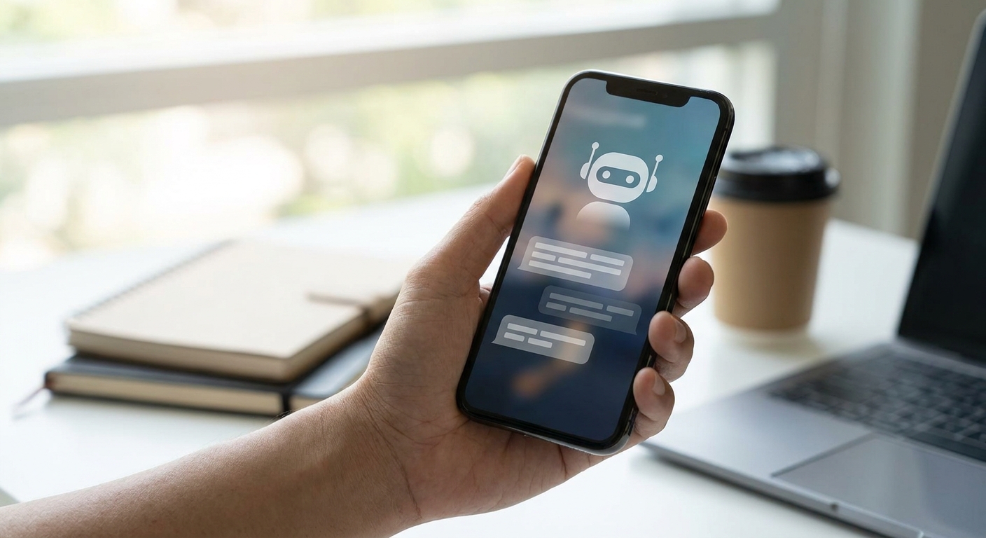 UK smartphone showing a generic AI chat assistant inside a productivity app