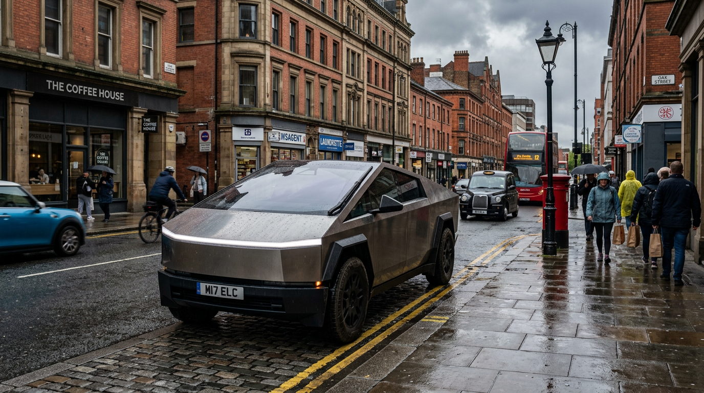 Tesla Cybertruck price cut on a UK street