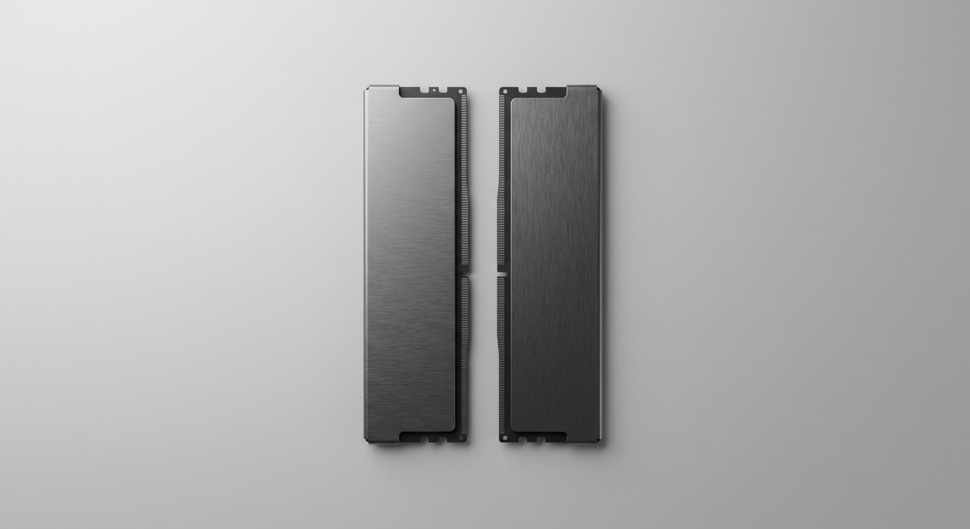 Two DDR5 memory sticks lying side by side on a clean light surface for comparison