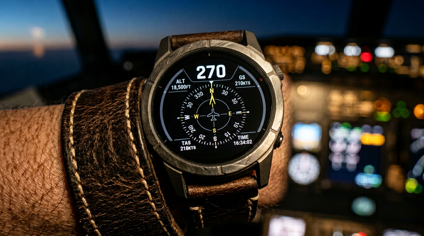 HSI navigation screen on aviation pilot watch