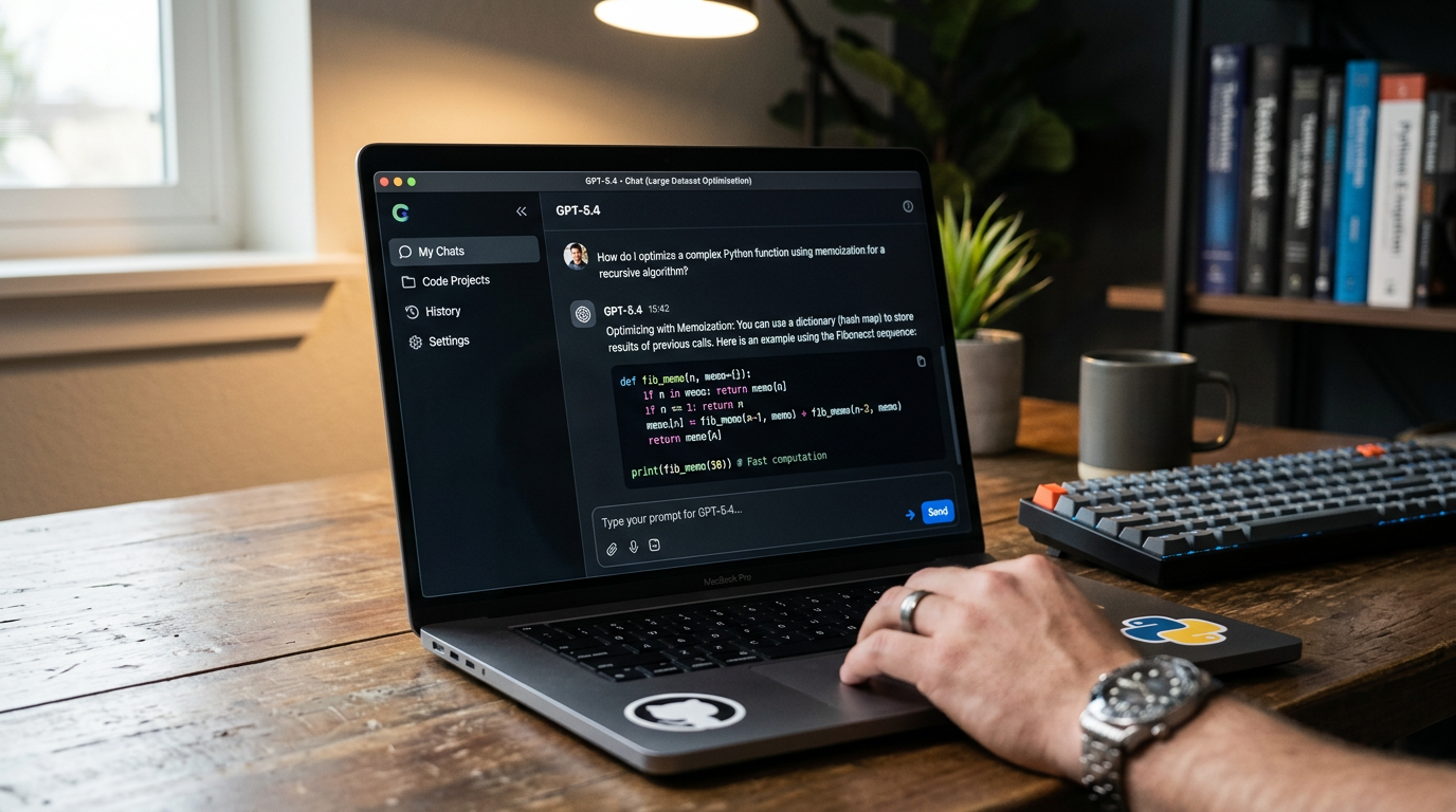 GPT-5.4 chat interface on laptop
