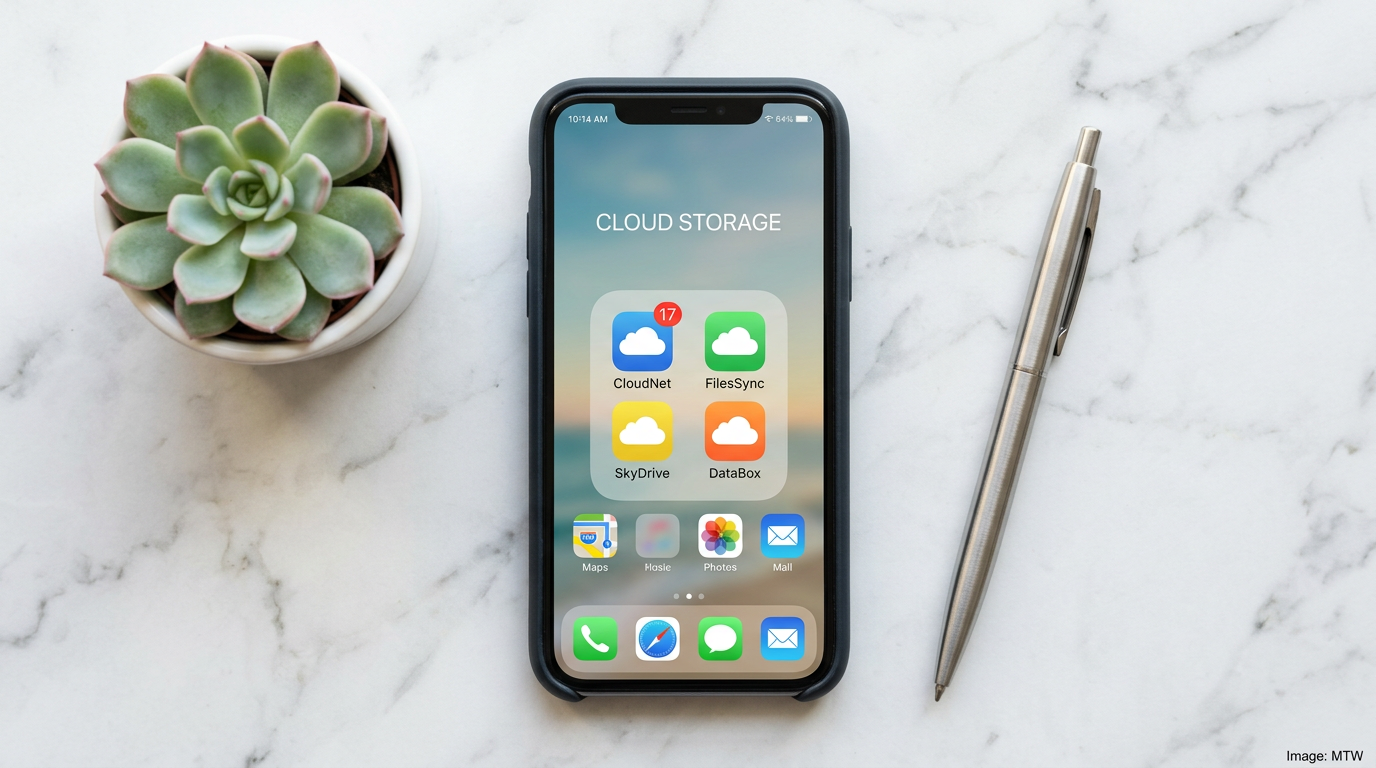 Selection of cloud storage app icons on an iPhone