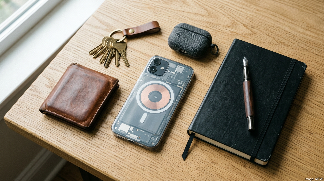 Everyday carry flat-lay with Nothing Phone 3a Pro