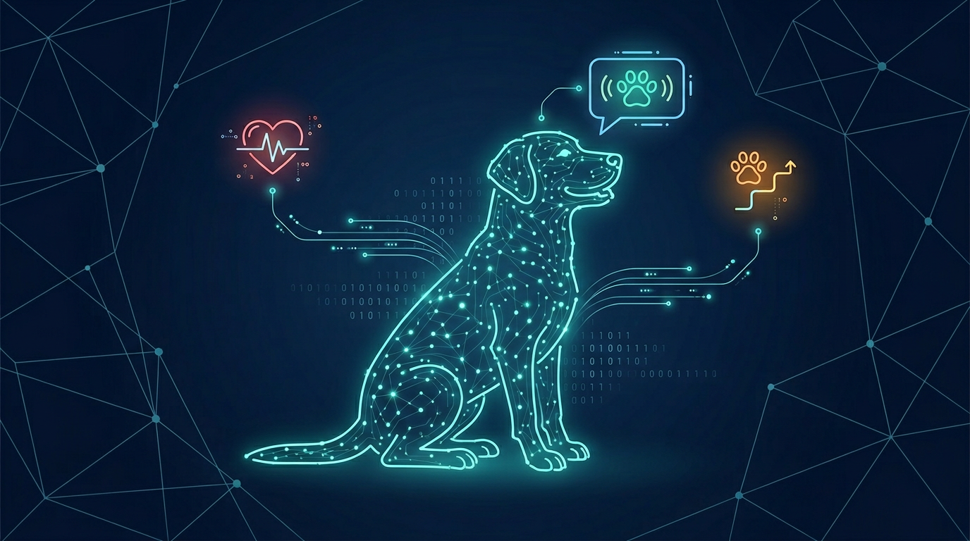Editorial illustration of a cyber-pet companionship concept
