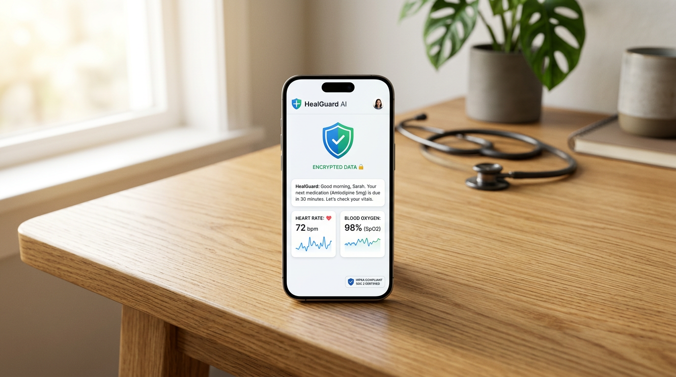 Editorial illustration of a personal healthcare AI app