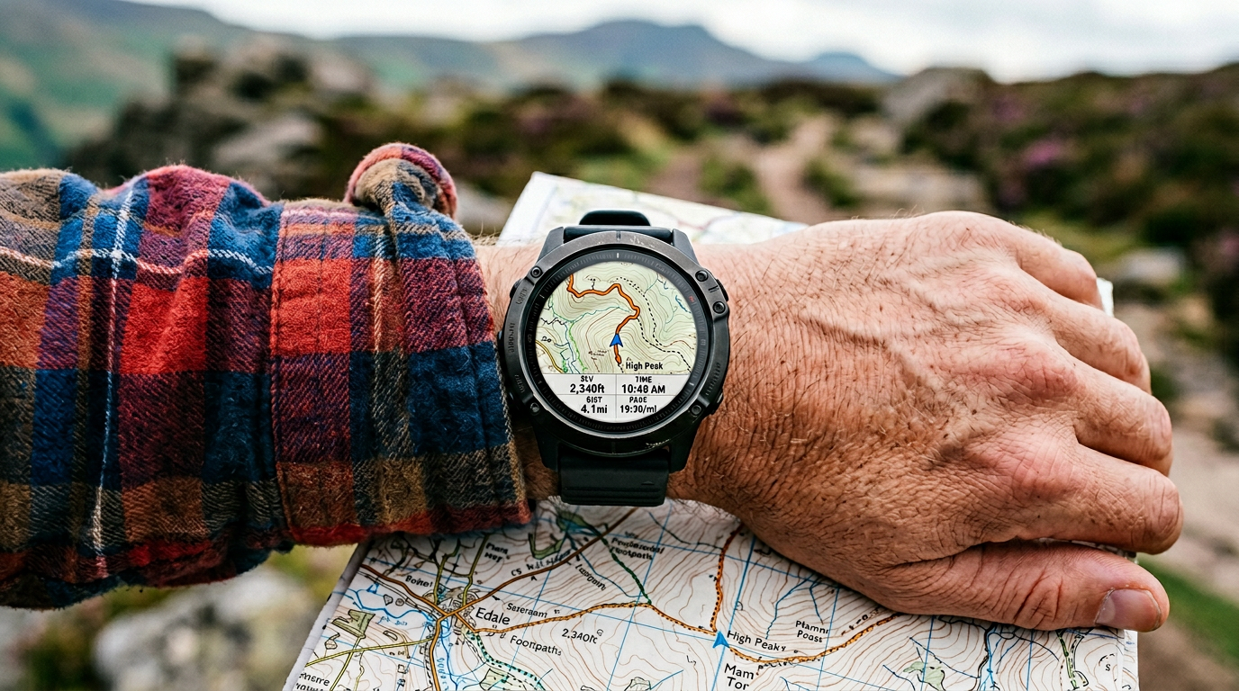 Topographic map view on a sports smartwatch