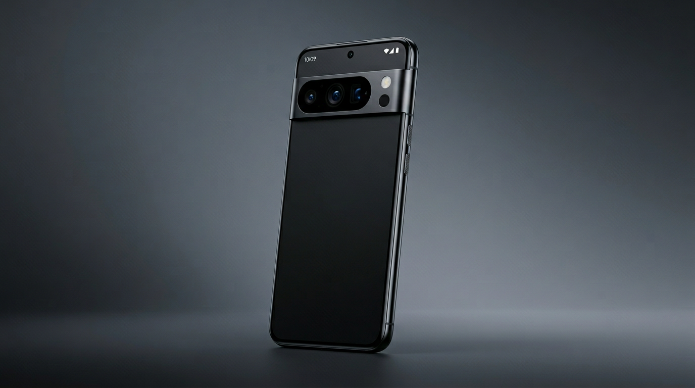 Leaked render of the Google Pixel 11 in obsidian black with noticeably slimmer bezels on a soft grey backdrop