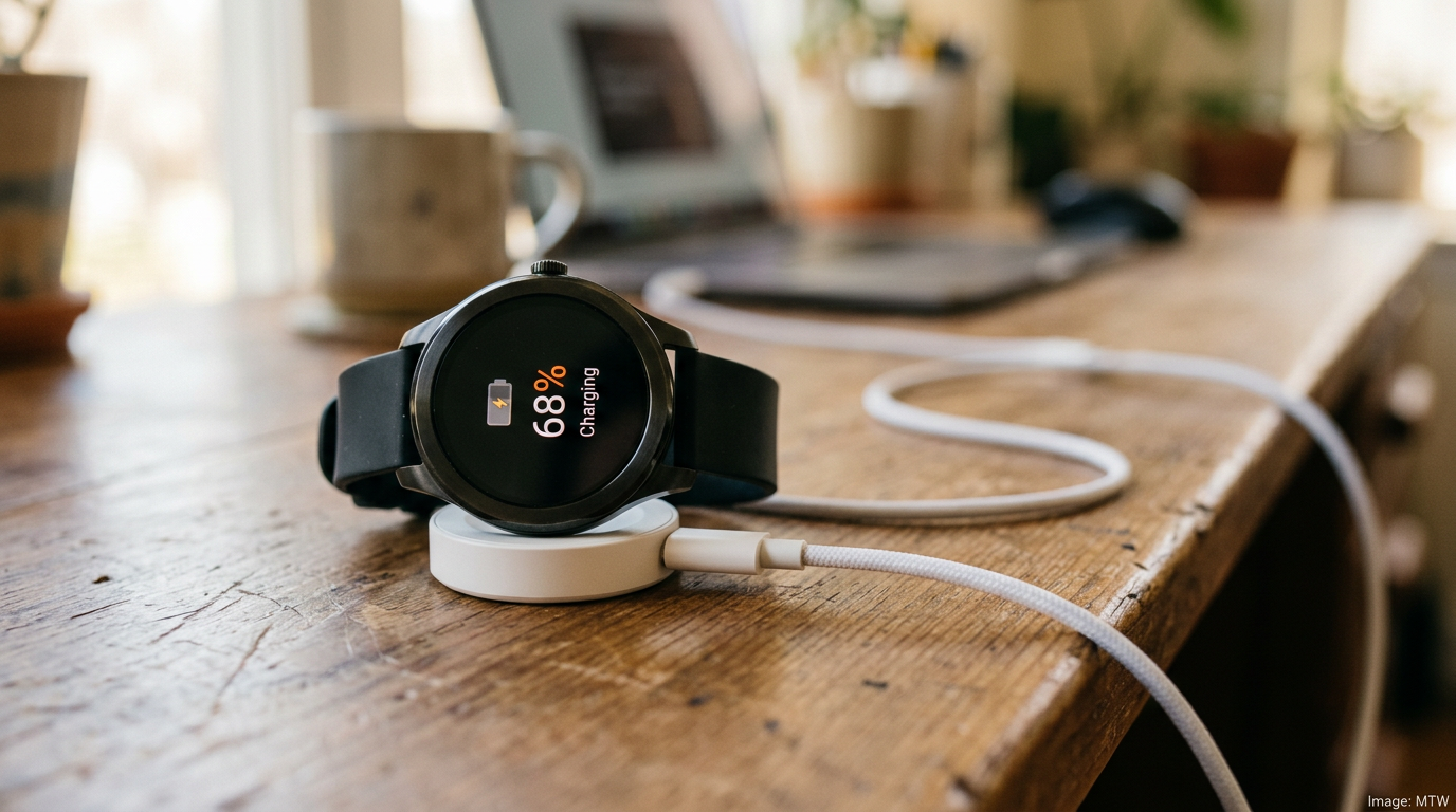 Pixel Watch 4 sitting on its charging puck