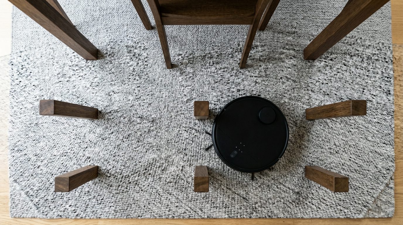 Top-down view of robot vacuum mapping a room