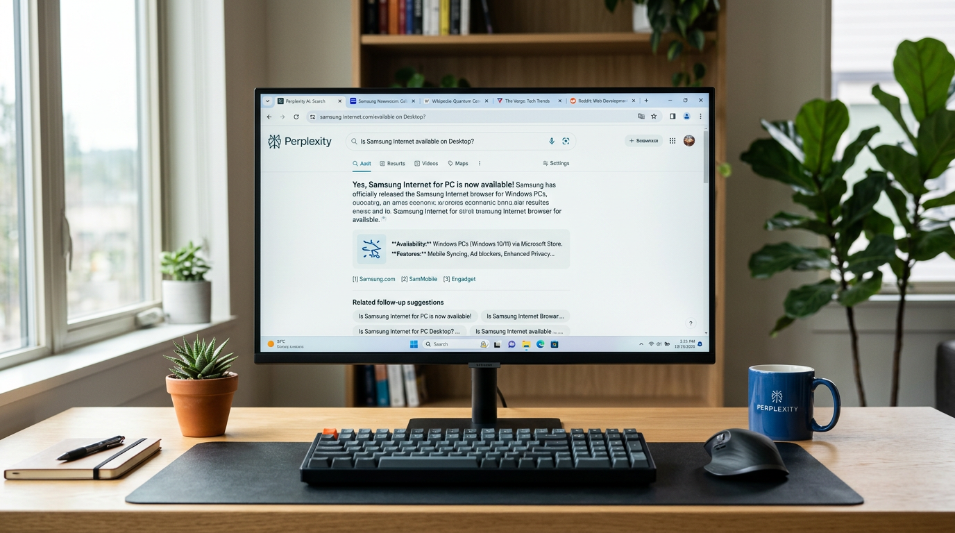 Samsung Browser desktop Perplexity AI search results