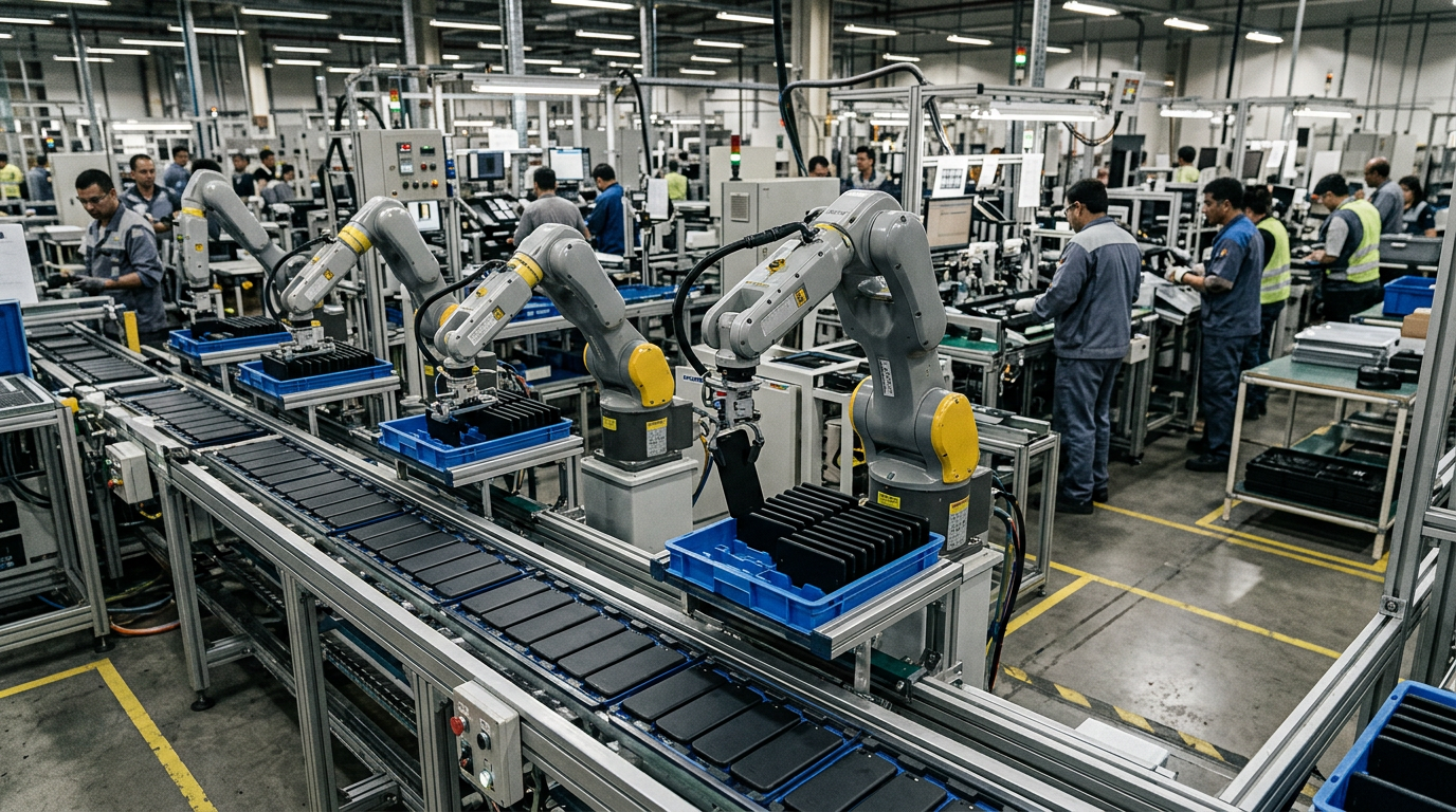 Phone assembly line where the global smartphone shipment slowdown is showing on the factory floor
