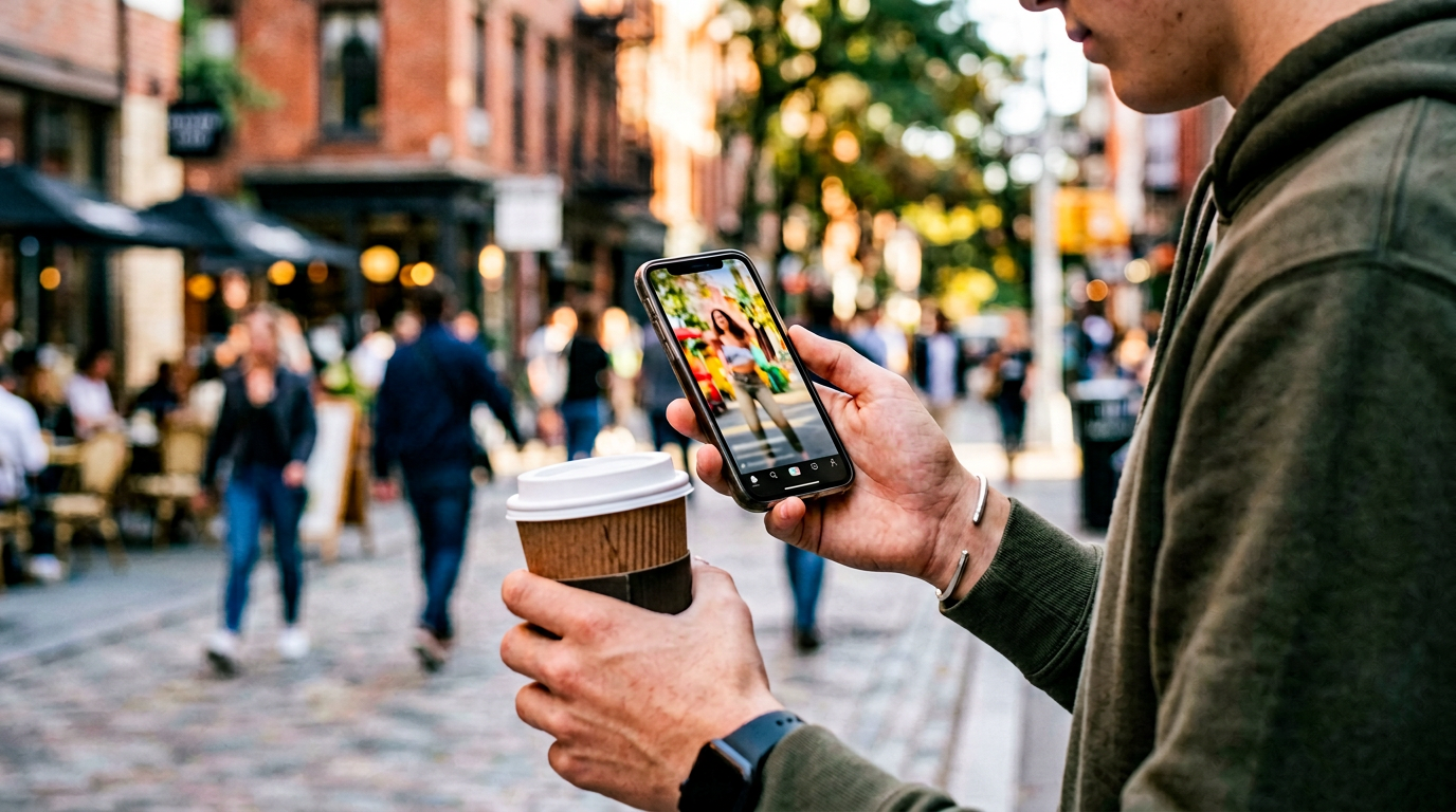 Young user scrolling a social media app on a phone