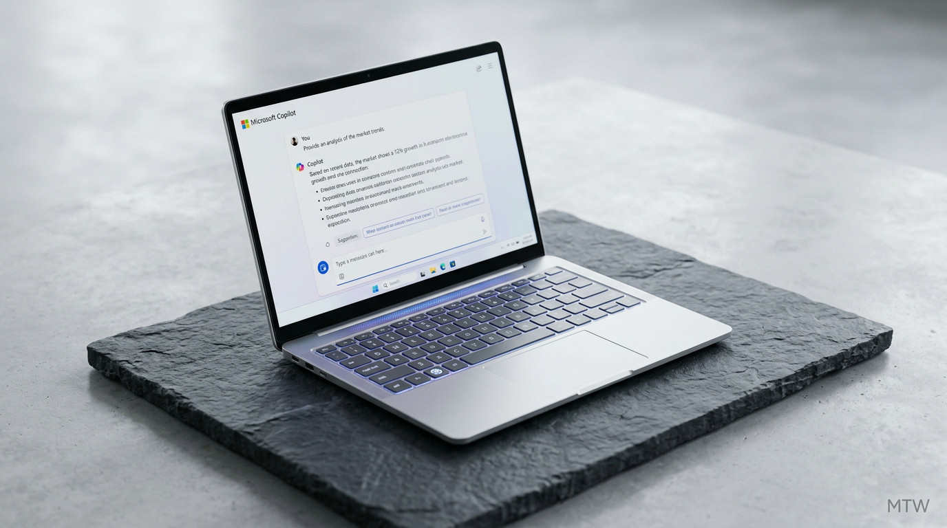 Editorial photo of a creative studio with an AI laptop in use