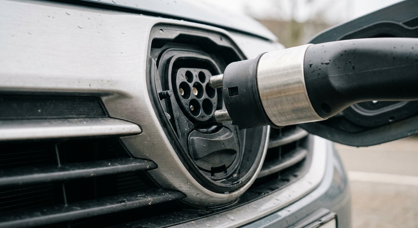 Type 2 EV charging connector being plugged into a UK electric car port