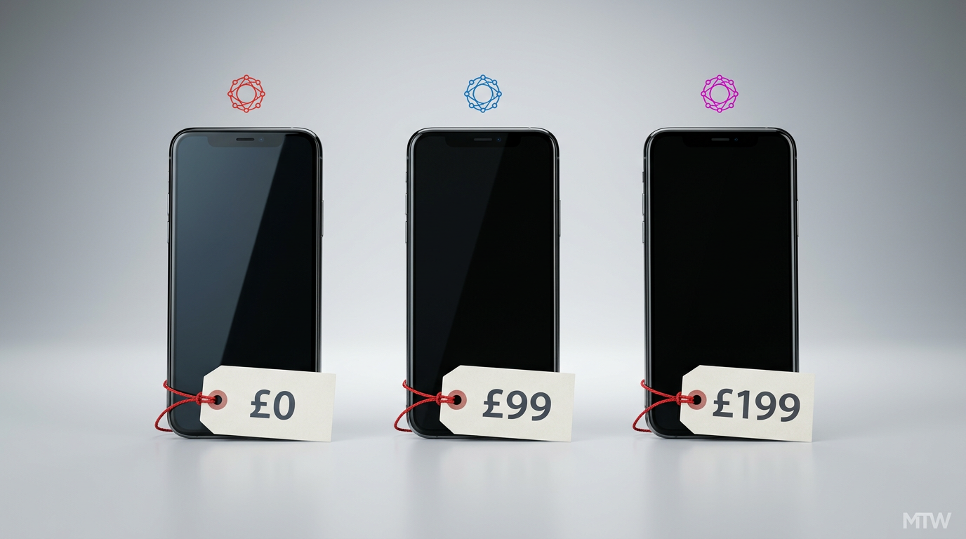 Three phones with different upfront price tags