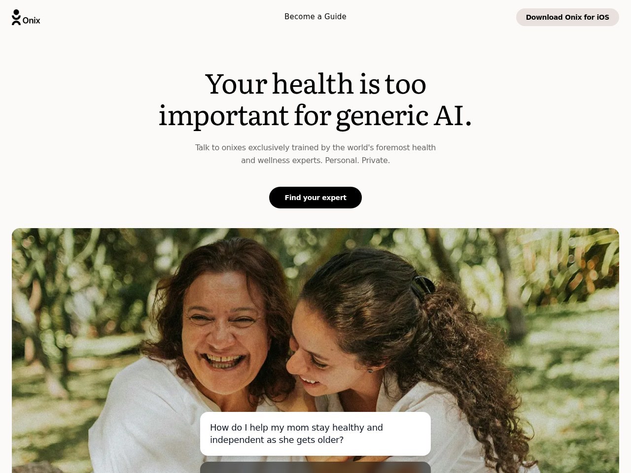 Onix Personal Intelligence product home page visual