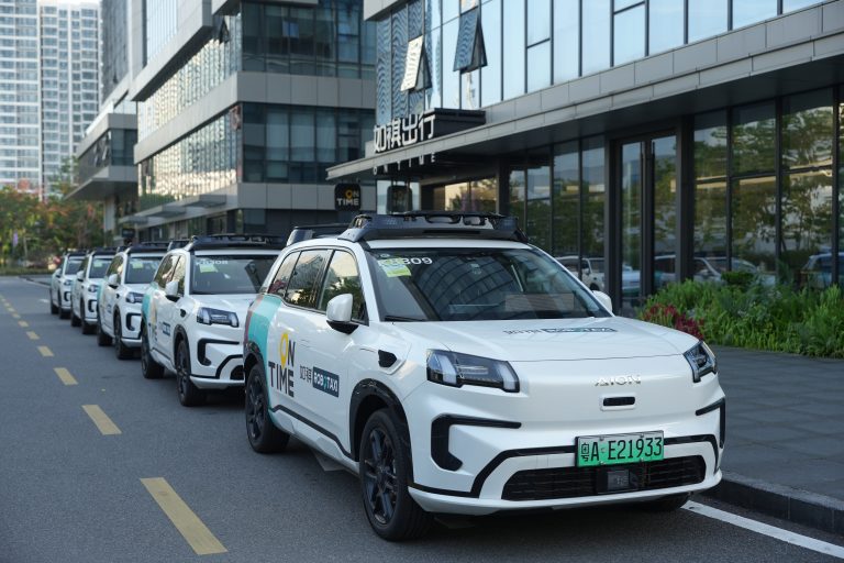 Pony.ai robotaxi test fleet operating in an urban environment