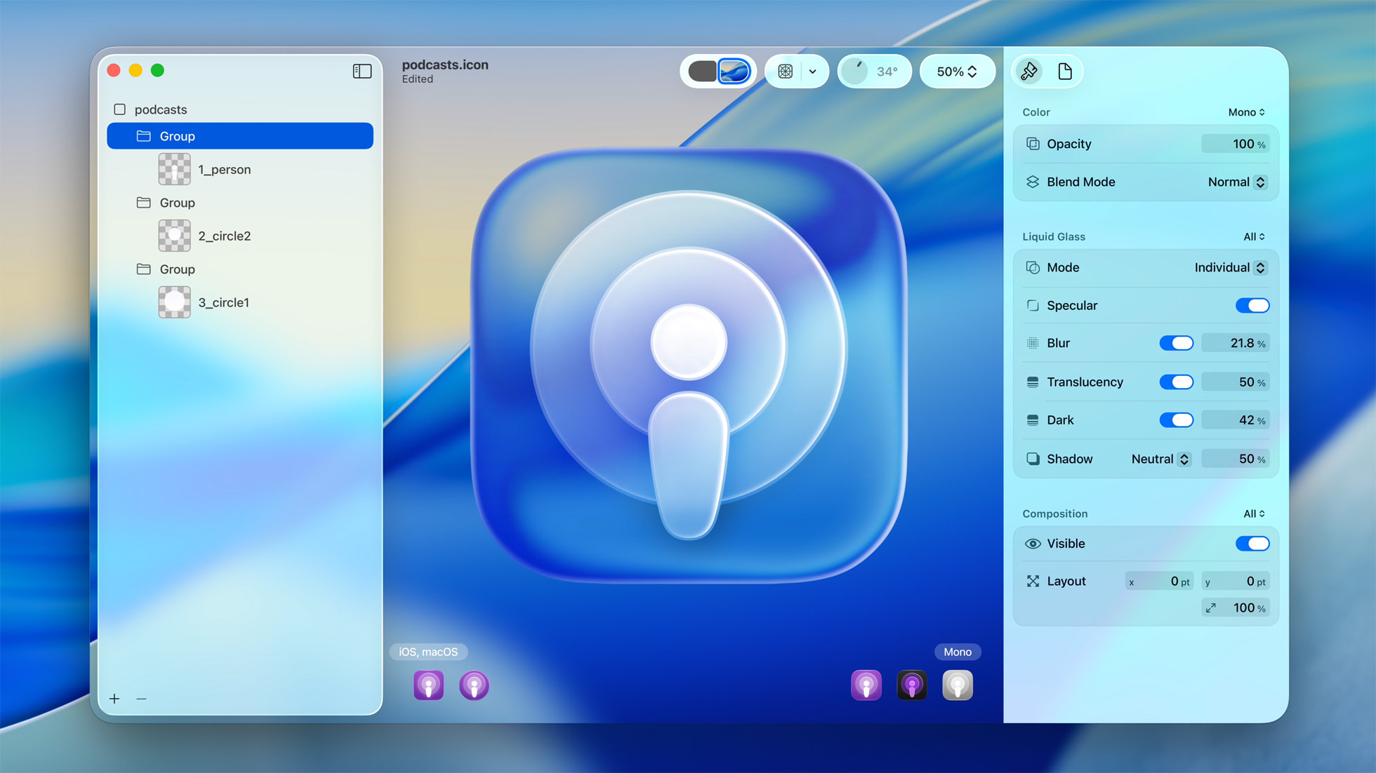 Apple WWDC 2026 UK Icon Composer demonstrating Liquid Glass app icon variants