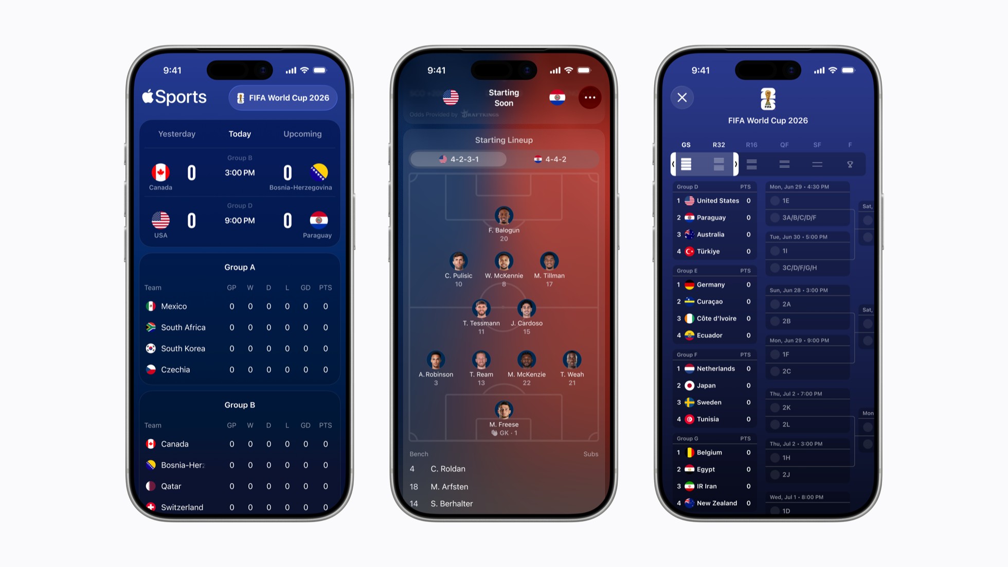 Apple Sports World Cup 2026 brackets formations Live Activities iPhone