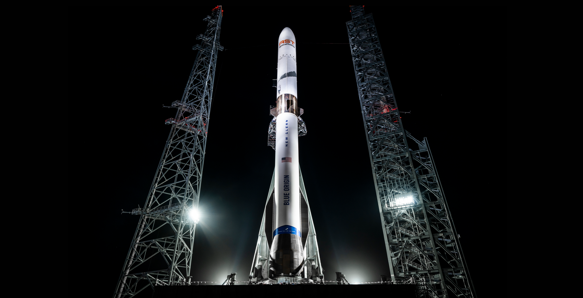 Launch vehicle carrying AST SpaceMobile satellites that enable VodafoneThree satellite coverage