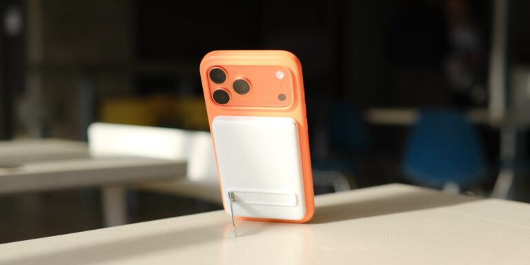 Belkin MagSafe battery bank lineup hero image on a desk