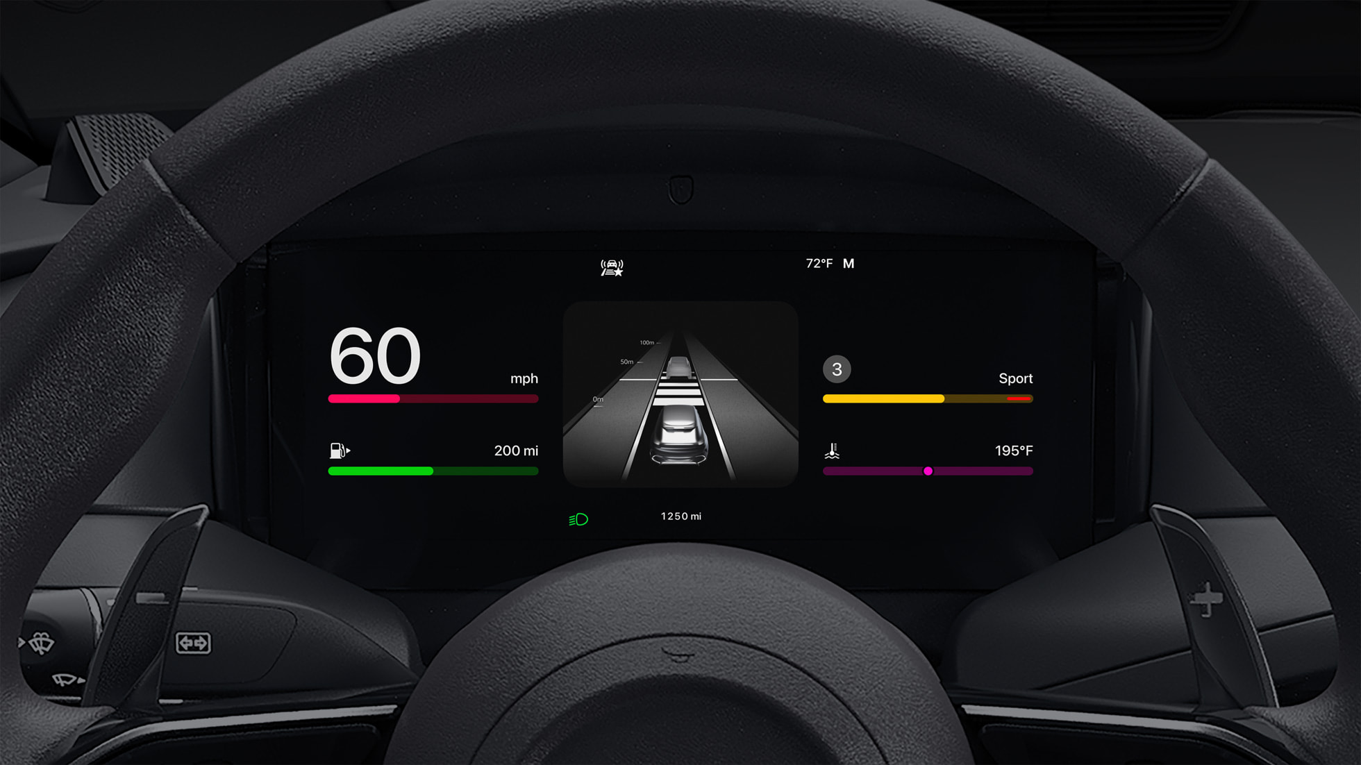 Apple CarPlay Ultra UK instrument cluster theme demonstrating the customised dashboard