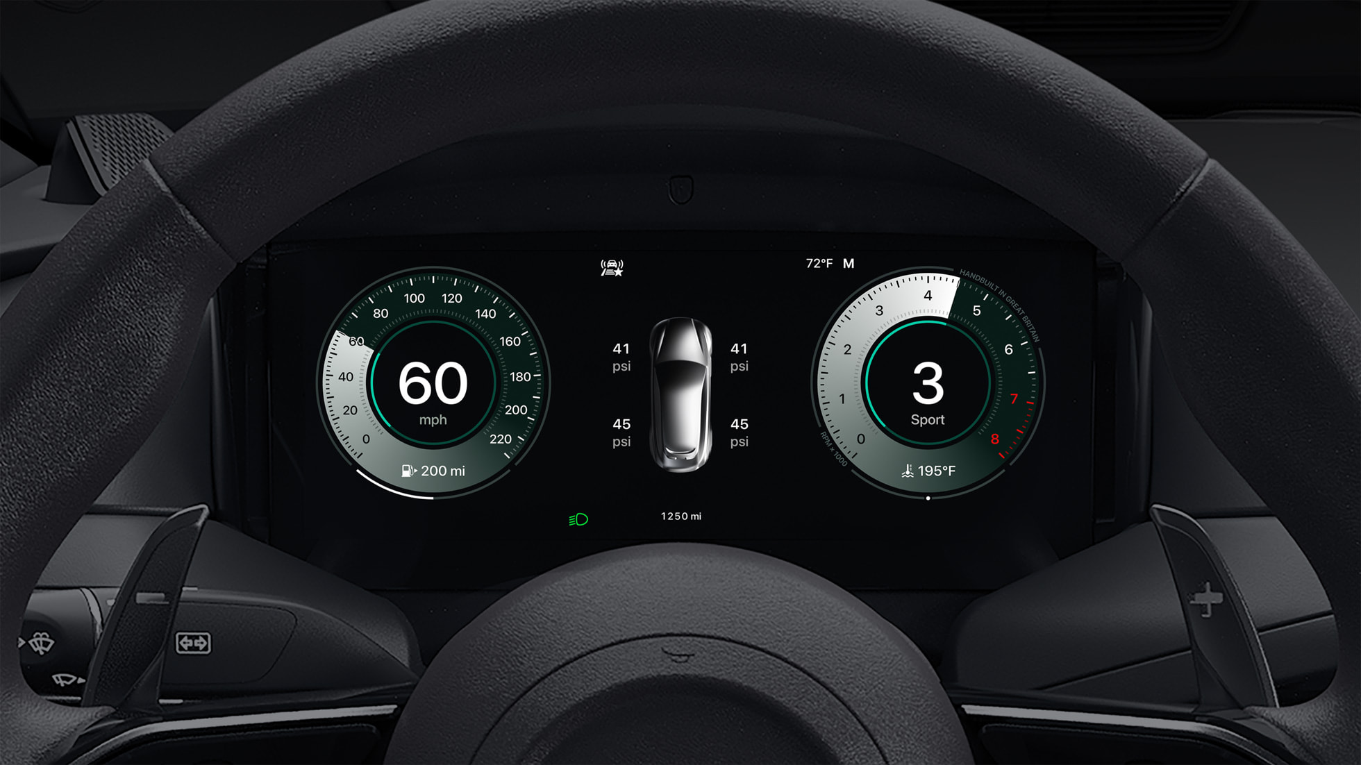 Apple CarPlay Ultra UK tyre pressure monitoring system view in the instrument cluster
