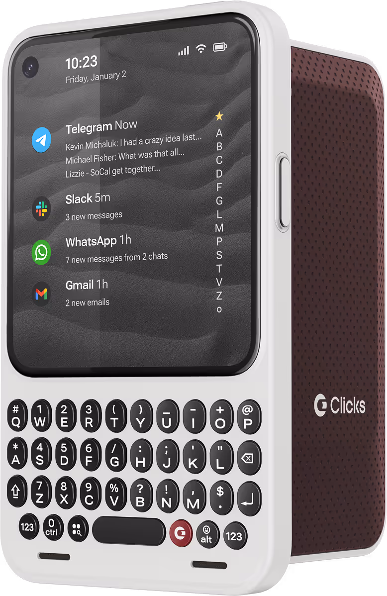 Clicks Communicator official hero image showing the keyboard phone