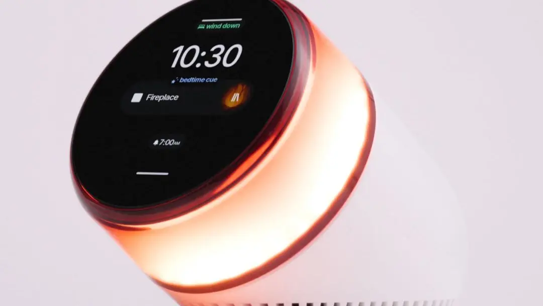 Ambient Dreamie alarm clock side view showing the wood finish and the simple front display