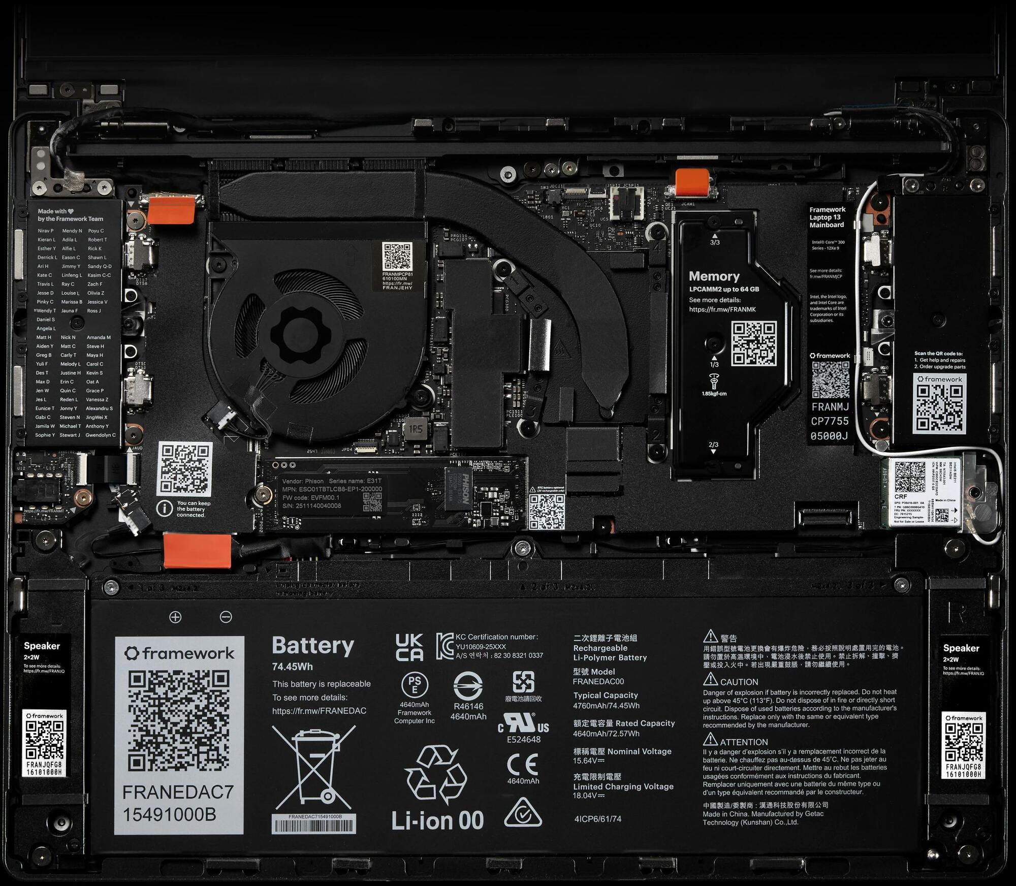 Framework Laptop 13 Pro internals showing replaceable modules and ports