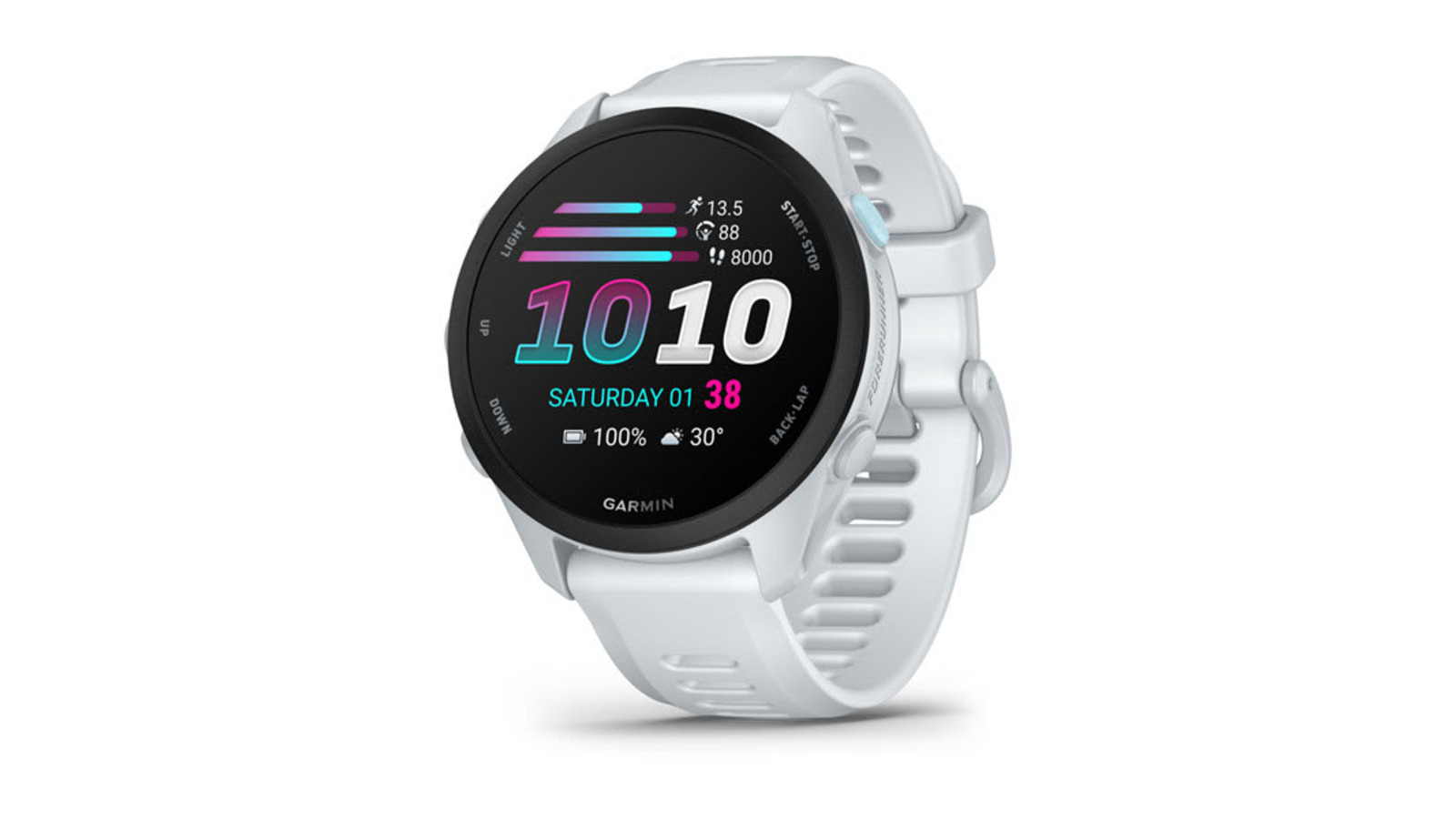 Garmin Forerunner 70 running watch in white with AMOLED display